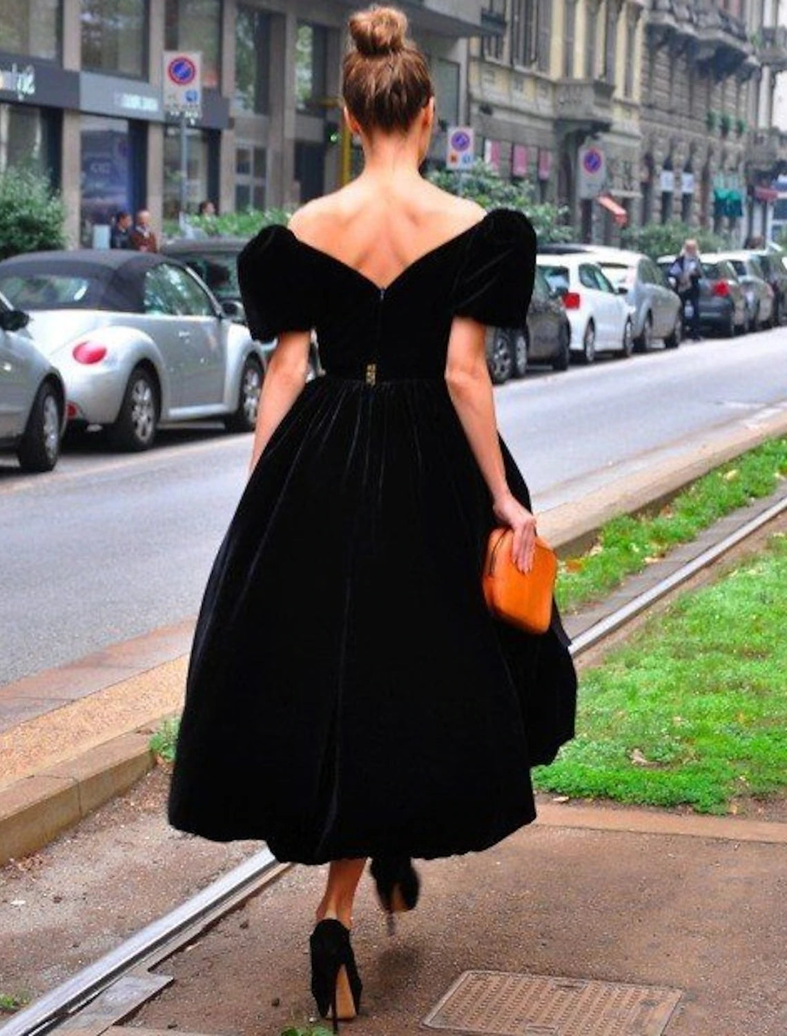 Abiti da cocktail a trapezio, eleganti, formali, per Halloween, lunghezza tè, maniche corte, scollo a V, per invitati a nozze, in velluto con volant